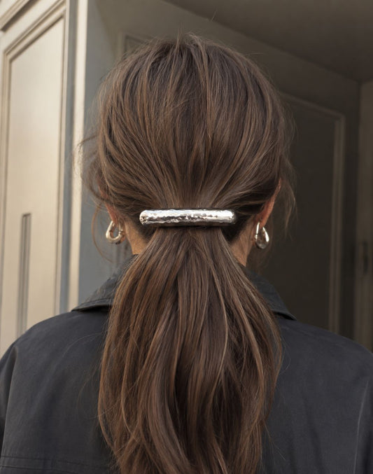 silver barrette hairstyle