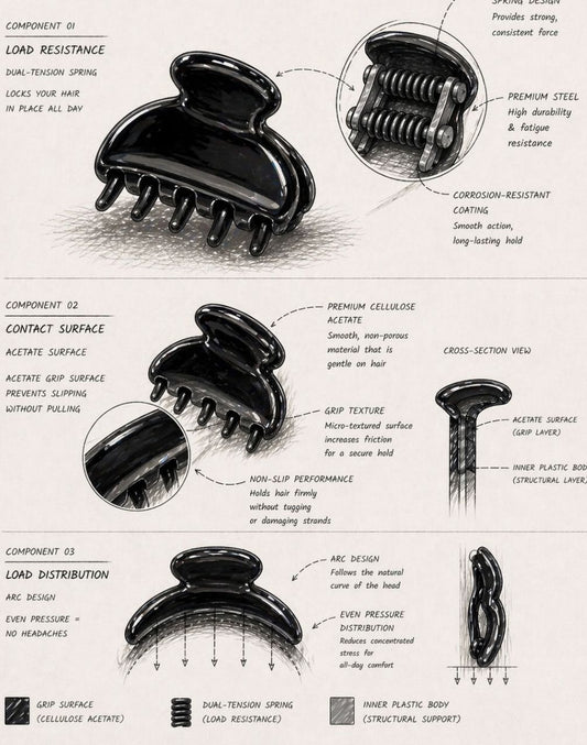 Technical diagram of a mini dreams hair clip