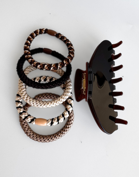 set of hair ties and hair clip