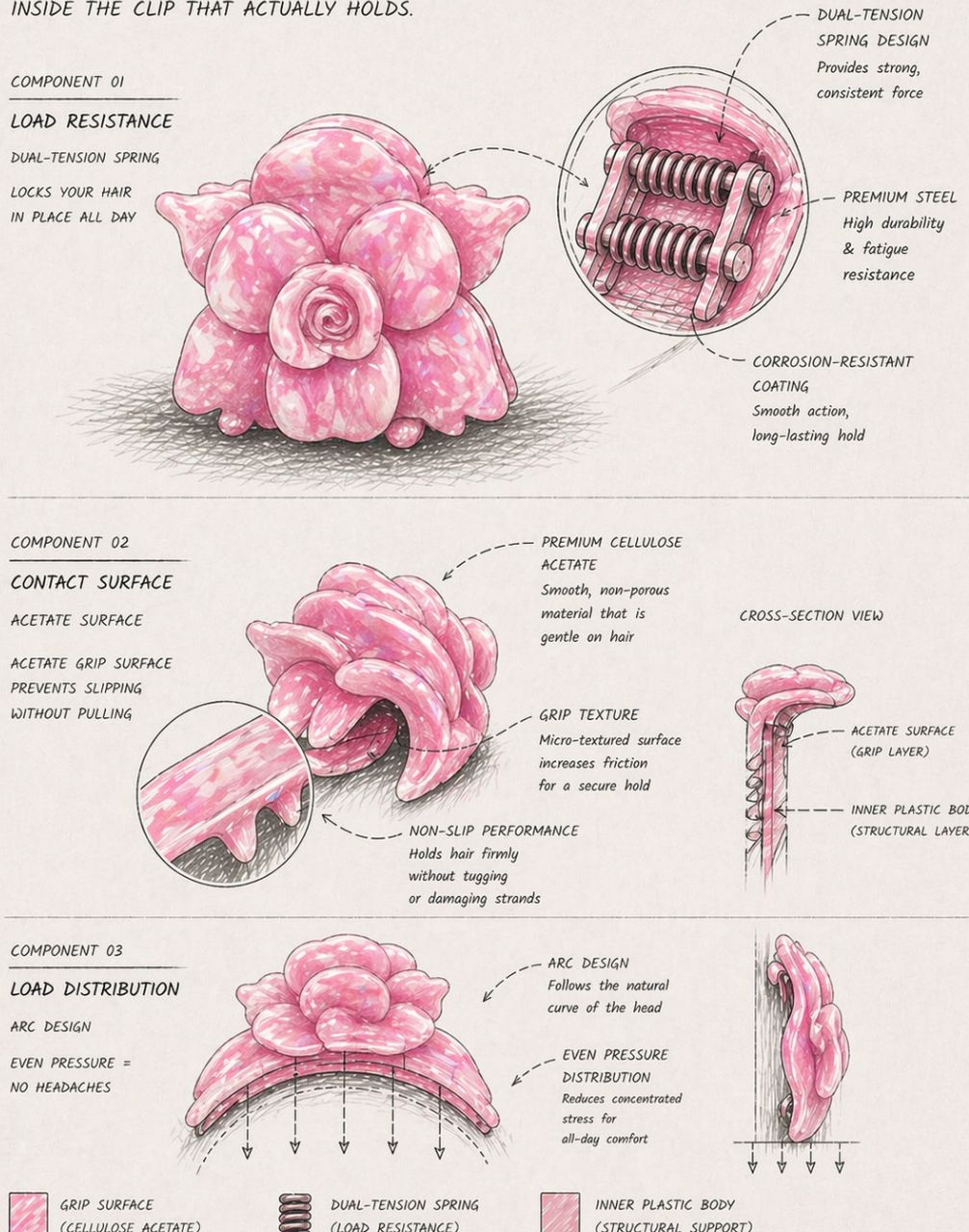 rose hair clip diagram